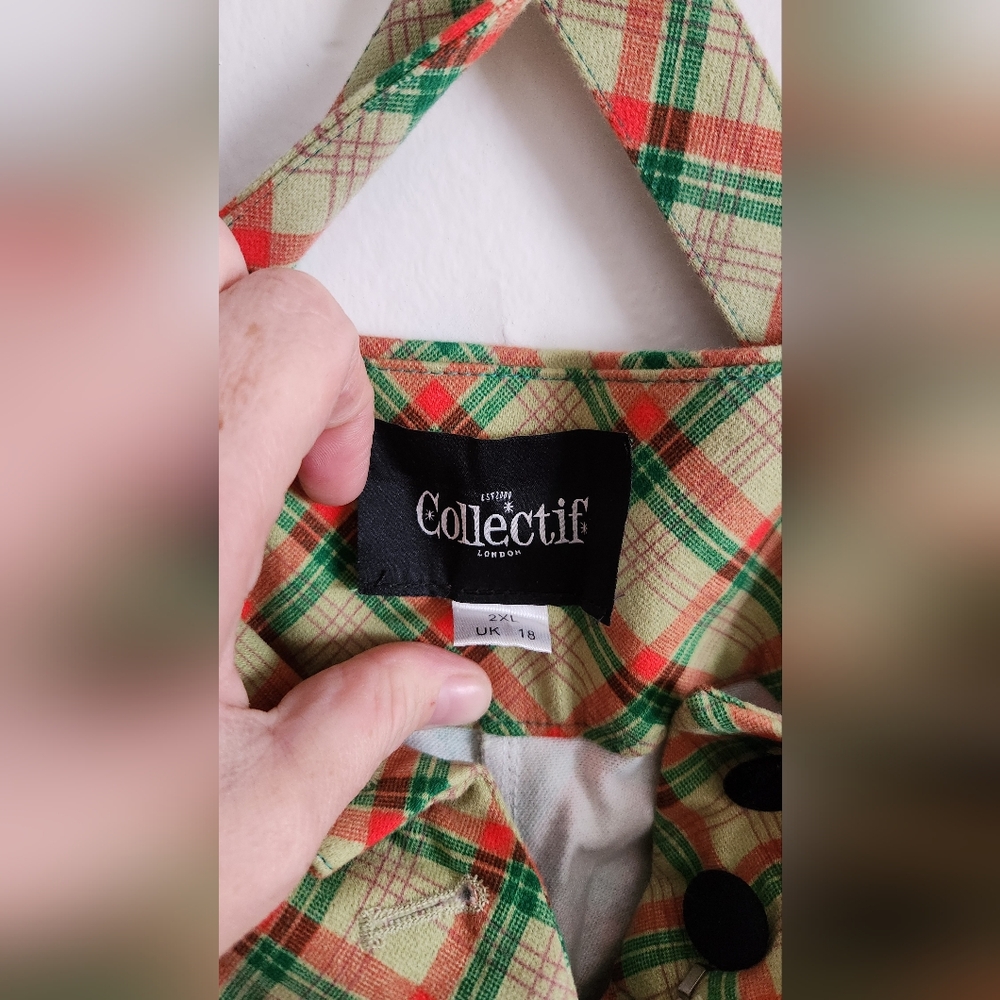 Collectif Plaid Suspender Holiday Jumpsuit - Picture 3 of 3
